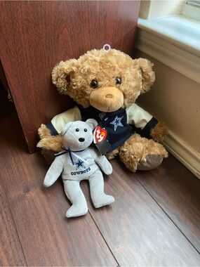 NFL DALLAS COWBOYS Plush Teddy Bear & Gray Bear Beanie Babies